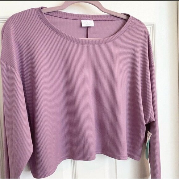 BP RIBBED Crop Long Sleeve tee top Purple MEDIUM - Picture 4 of 9